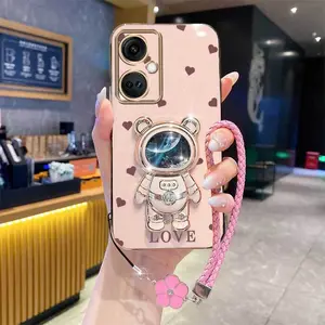 NordN30 Fashion Series Lucky Clover Strap Lanyard Phone Holder Case For Compatible With Oneplus Nord N30 Plating Cover and Durable Mimi Love Bear Protector Cases