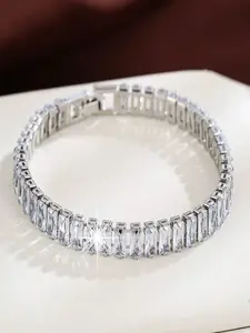 1pc Minimalist Fashion Trendy Stack Bangle Cubic Zirconia Inlaid Square Plated Gold Tennis Bracelet
