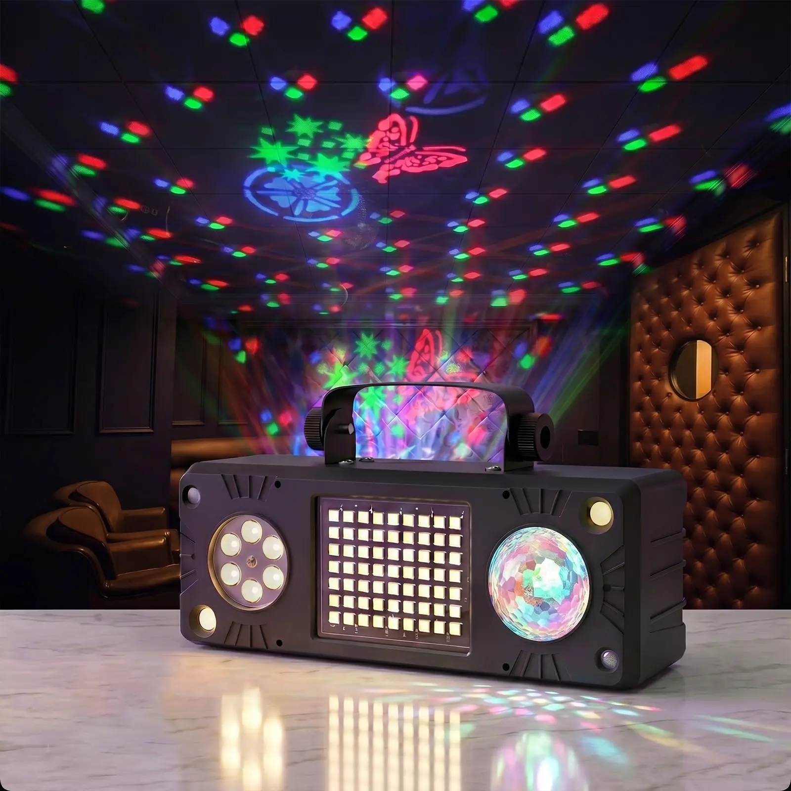 5 in 1 DJ Party Light, Rotating Ball & Star Projector, LED Stage Lighting with Remote for Wedding, Bar, Club & Home Parties