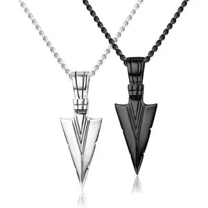 MILACOLATO 2PCS Stainless Steel Pendant Necklace for Mens Cool Spearpoint Arrowhead Pendant Chain Necklace Set Black & Silver Tone Daily