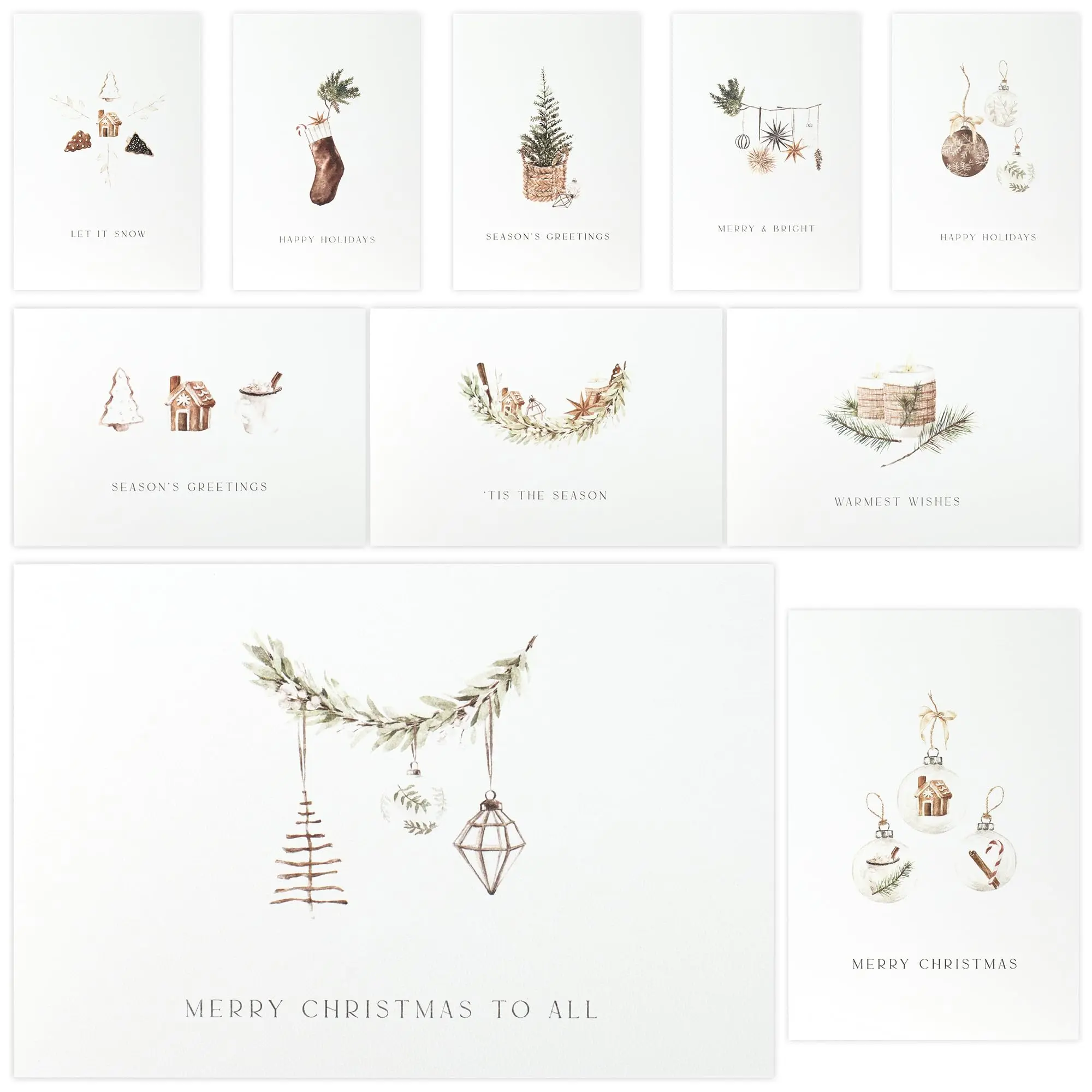 Beautiful Modern Rustic Christmas Cards Set of 20 - Incl. Bulk Envelopes, Matching Stickers And Storage Box - Perfect to Send Warm Holiday Wishes to Friends and Family