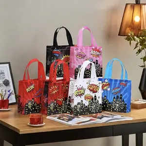 12pcs City Hero Theme Gift Bags, Multicolor Comic Style, Superhero Power Display, Blue, Perfect for Birthday Parties Holidays, Party Favor Packs