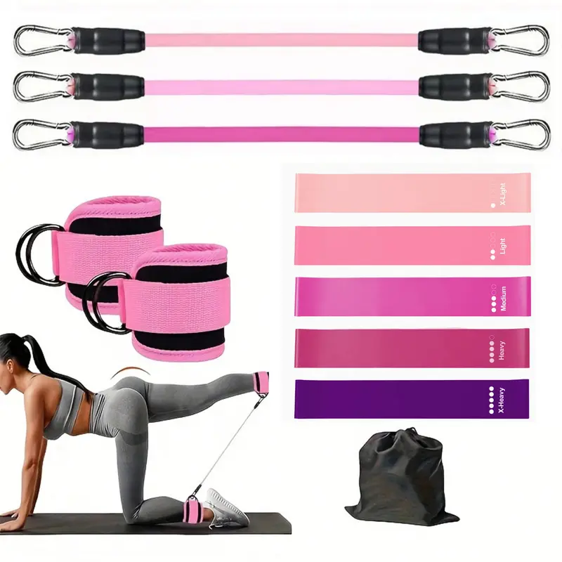 LHU 11-Piece Resistance Bands Set - Portable Exercise Bands with Ankle Straps, Home Gym Equipment, Home Workout Gear, Multi-Level Exercise Equipment for Legs, Glute Maximizing & Lower Body Toning