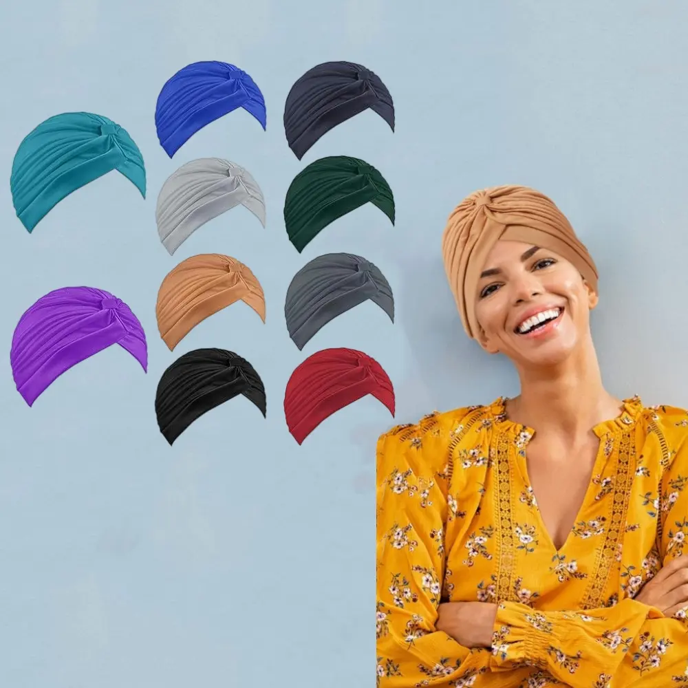 Women's Stretchy Polyester Turbans - 10pcs Multipack, 1 Size Elastic Fit Headwraps, Assorted Colors Indian Twisted Head Cover, Wedding & Sports Outdoor Use, Hand Wash Only, One Size