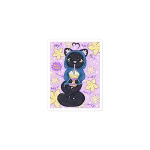 Kitty & Caseoh Cute Custom Bubble-free Stickers - Adorable Black Cat Design for Laptop Water Bottle Notebook Decor