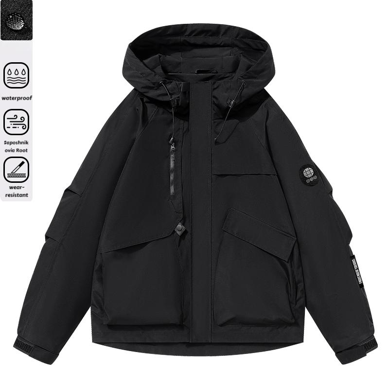 Men's Multi-Pocket Cargo Hooded Windbreaker Jacket - Functional, Water-Resistant Outdoor Coat for Cycling, Daily Travel, Hiking