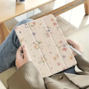 Floral Pattern Soft Flexible Mixed Material iPad Case with Adjustable 70% off Stand and Non-Slip Foot Support - Scratch-Resistant Shockproof Protective Cover for iPad 10th/9th Generation, Air 4/5th Generation Computer Tablet