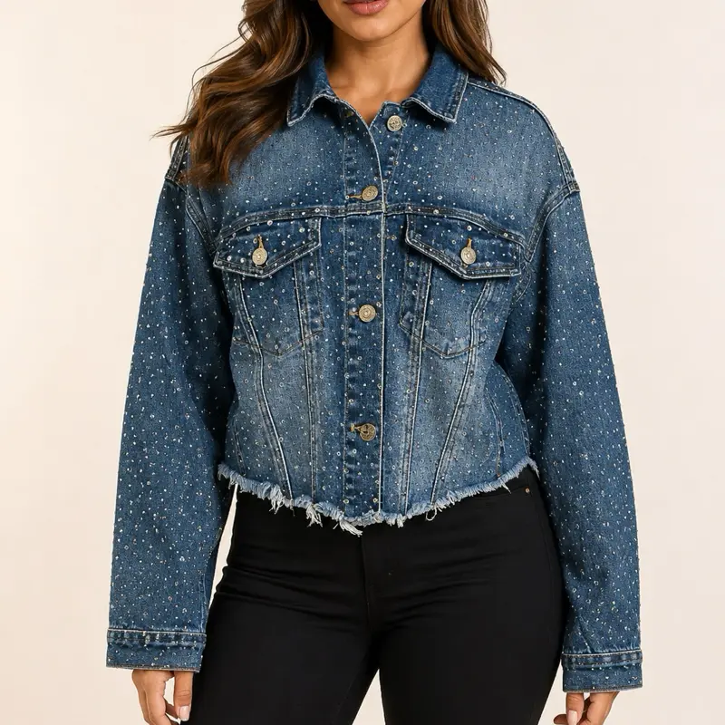 Starlight Rhinestone Denim Jacket for Women – Sparkling Glam Edition