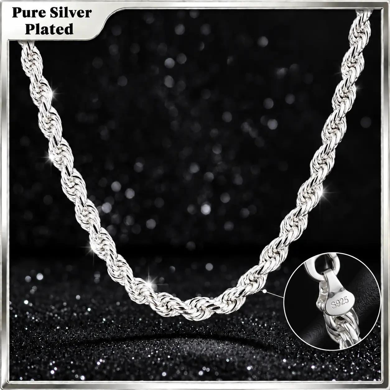 Holylegend Pure Silver Plated Rope Chain ,10X Thicker Silver Coating with Nano Anti-Tarnish Layer, Hypoallergenic Flexible Soft Link Jewelry