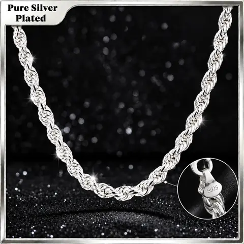 Holylegend Pure Silver Plated Rope Chain ,10X Thicker Silver Coating with Nano Anti-Tarnish Layer, Hypoallergenic Flexible Soft Link Jewelry