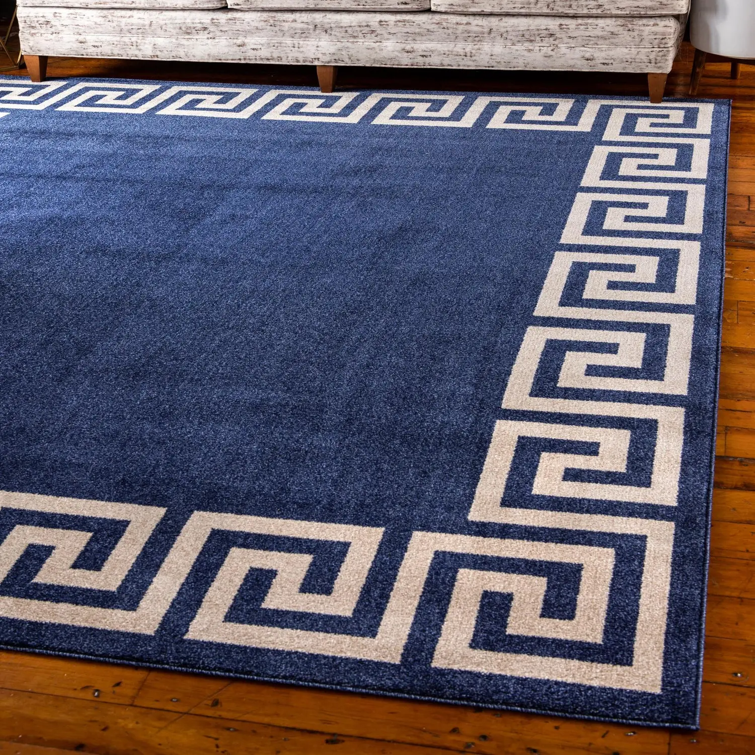 Navy Blue Greek Key Rug
