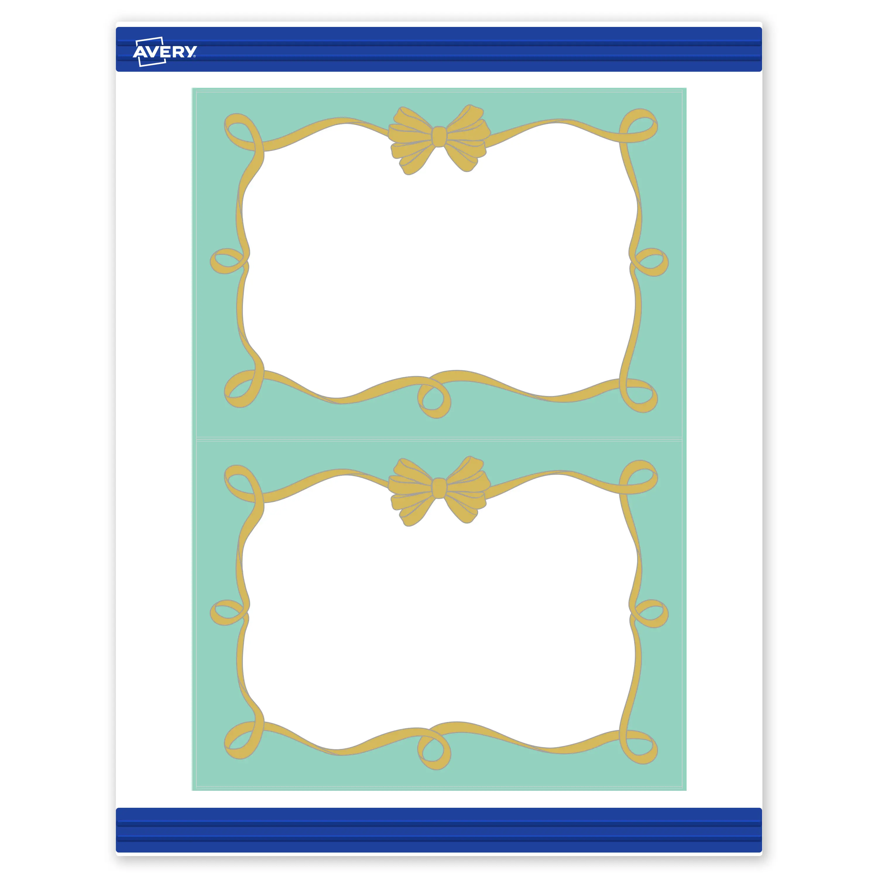 Avery® Printable Rectangle Invitation Cards, 5" x 7", Matte White, Sure Feed® Technology, Pre-printed Mint Border, Gold Bow Design Great for Weddings, Laser & Inkjet Compatible, 20 Total