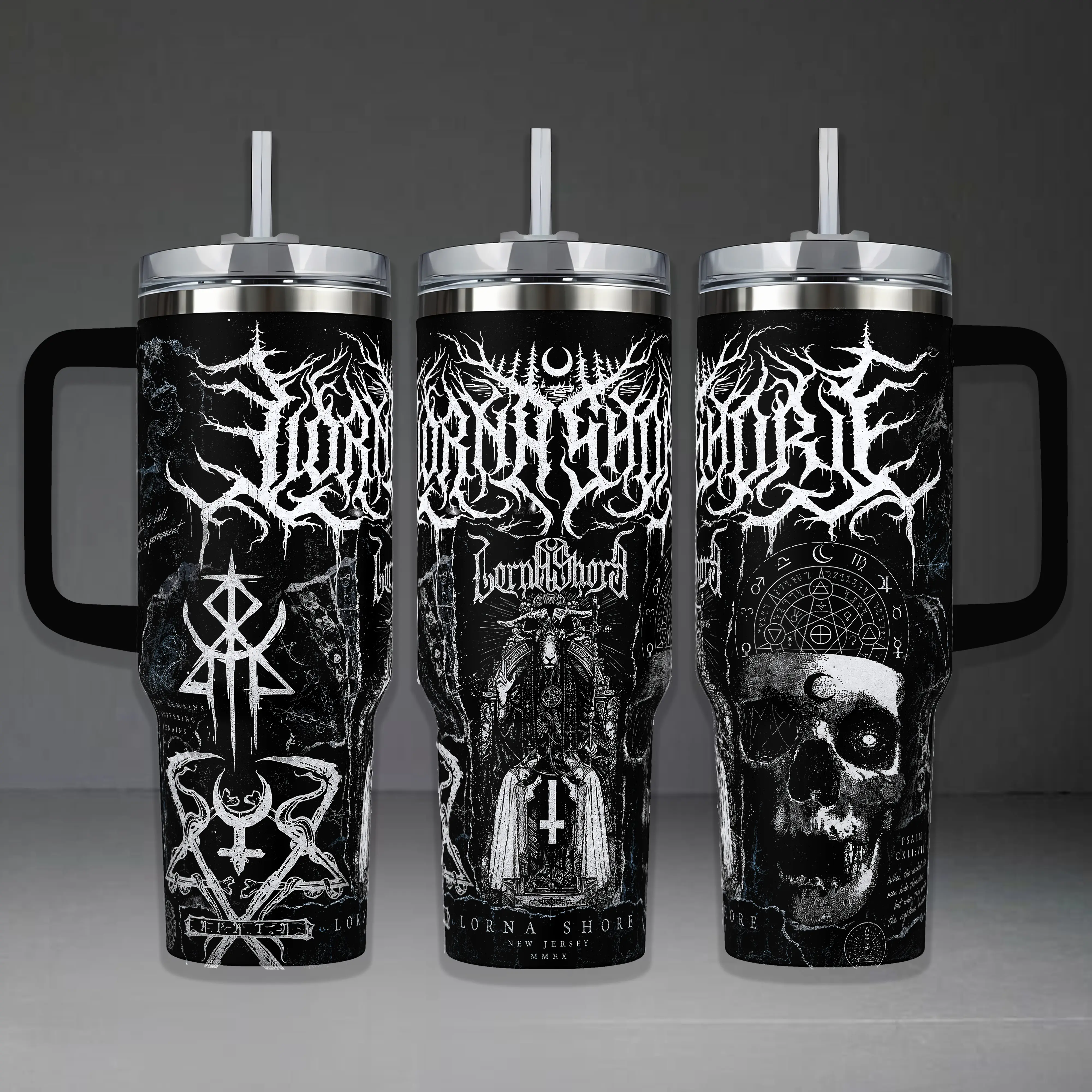 Lorna Shore Tumbler, Deathcore Band 40oz Cup with Handle & 20oz Travel Mug. Music Fan Gift, Lorna Shore Inspired Insulated Tumbler Featuring Gothic Artwork & "Pain Remains" Aesthetic Graphic Design.