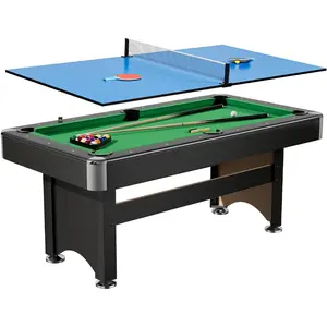 6-ft Pool Table with Ping Pong Table Combo,2-in-1 Multi-Game Table for Family Recreation Game Rooms -Includes Billiard Balls, Cues, Paddles, Brush & More, Durable Structure, Quick Assembly