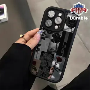 Fashionable Black Rose Patchwork Pattern Phone Case for iPhone 16/15/14Pro/13/12/11/Plus/Pro/Max/Mini for men and women TPU Shockproof And Dirt-Resistant Protective Soft Case. Protector Cover