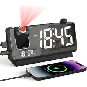 Projection Alarm Clock for Bedroom, 7" Mirror Face Display Clock with 180° Projector on Ceiling, 3-Dimmer, USB Charger Ports, Dual Alarm for Sleepers, Gifts for Kids Elderly