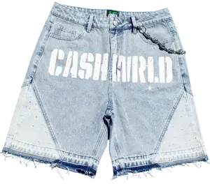 Blue Denim Rhinestone Jorts with Wallet Chain