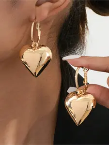 A Vintage Charm Versatile Peach Heart-shaped Golden Geometric Earrings for Daily Wear By Ladies Valentine's Day Mother's Day, Anniversary Gift Daily Vacation Jewelry The Best Choice for Wearing At A Dinner Party Fashionable Jewelry