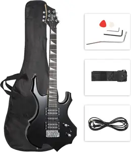 Glarry Cool Burning Fire Style Electric Guitar Christmas gift for Beginner Guitar Lover with Accessories Pack, Black