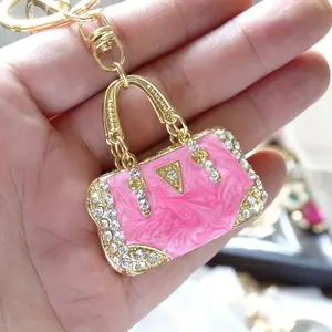 2 Pack Mini Handbag Enamel Keychain with Rhinestone, Sparkling Glitter Crystal Key Ring Bag Charm Purse Keychain for Car Keys, Wallet Backpack Zipper Pull, Elegant Birthday Graduation Gift for Women