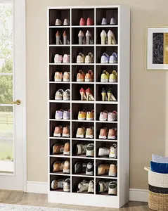 Tribesigns 10-Tier Shoe Storage Cabinet, White and Brown Wooden Shoe Rack with 30 Cubbies, Freestanding Tall Entryway Shoe Organizer for Closet, Entryway, Living Room Furniture Organization