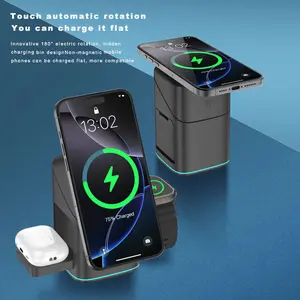 Three-in-one magnetic wireless charging touch-control electric rotator, suitable for Apple and Samsung phones and watches