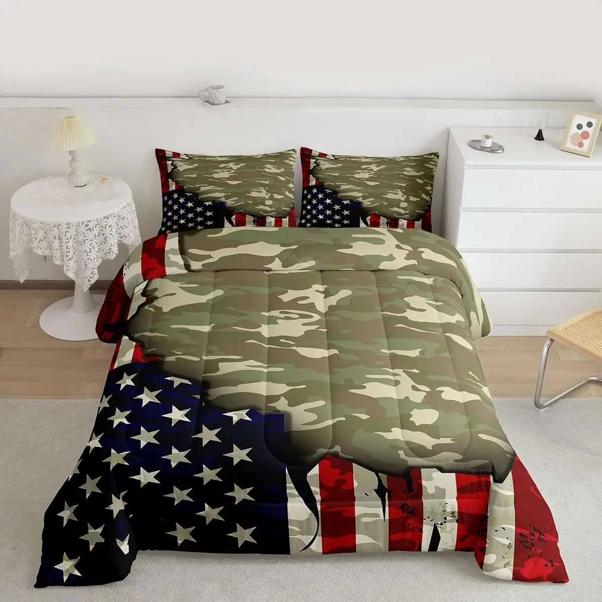 Feelyou American Flag & Military Camo Comforter Set, Comfy Breathable Soft Duvet Quilt, Bedroom & Decorative Bedding Set, Comfy Bedding Set