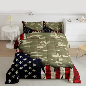 American Flag Comforter Set,Soft Military Camo Bedding Set,American Amry Camouflage Comforter,Breathable Soft Duvet Quilt