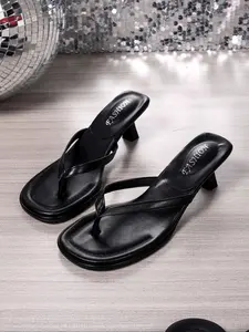 Women's Fashion Toe-Post High Heel Sandals, Wide Thick Non-Slip Sole, Stylish Cat Heels, Summer Versatile Shoes, Perfect for Dresses and Casual Footwear