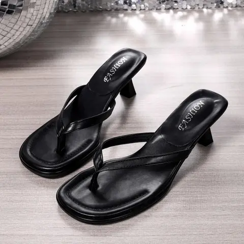 Women's Fashion Toe-Post High Heel Sandals, Wide & Thick Non-Slip Rubber Sole, Stylish Elegant Kitten Heels, Summer Versatile Shoes, Fashionable Heeled Sandals, Perfect for Dresses and Casual Wear, Strappy Sandals, Dressy Sandals, Fashionable Footwear