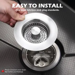 3-in-1 Sink Drain Strainer, Stopper, Stainless Steel Plug with Basket, Fits US Standard 3.5-inch Kitchen Drain Hole