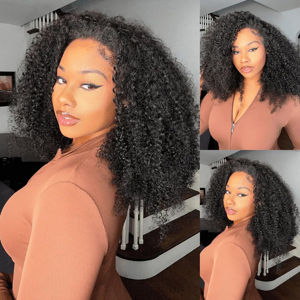 250% Half Wig Glueless Wigs Human Hair Kinky Curly Wig Upgrade 3 IN 1 Half Wig With Drawstring Seamless Clip Ins Flip Over