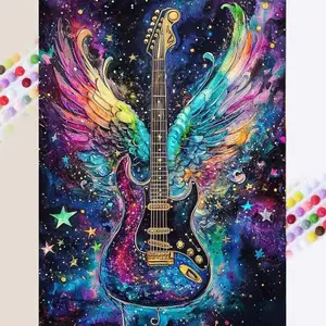 1 set of DIY diamond painting kit, 5D diamond art set, DIY decoration guitar, wings, starry sky mosaic, diamond art, DIY art home decoration, Diamond Art Tools