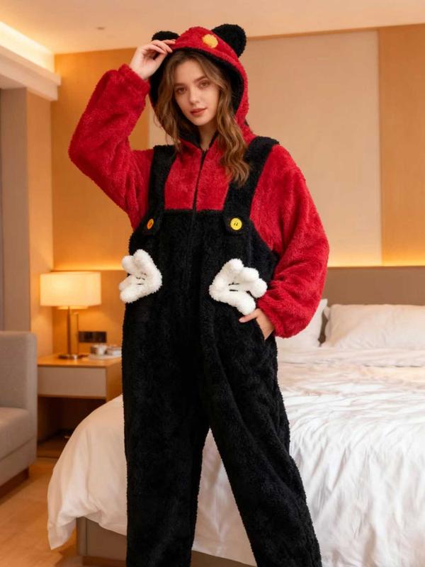 1pcs Women's Cute Cartoon Bear Hoodie Dress, Unicorn Design Winter Role Play Onesie, Christmas Party Casual and Pajamas