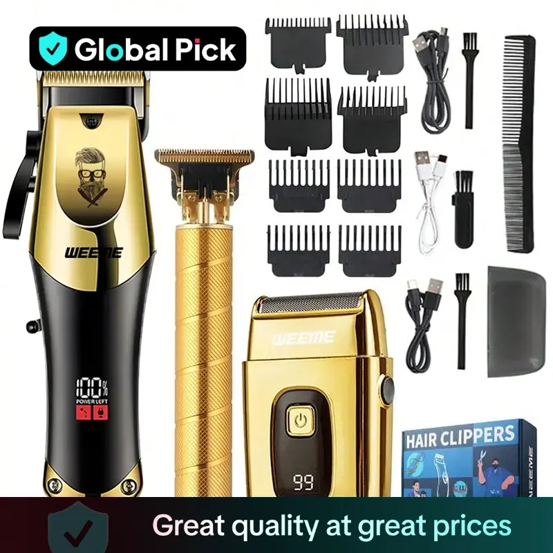 Electric Hair Trimmer Kit, 1 Set Professional Hair Clippers for Men, Hair Cutting Kit & T-Blade Trimmer Combo, Cordless Barber Clipper Set with LED Di