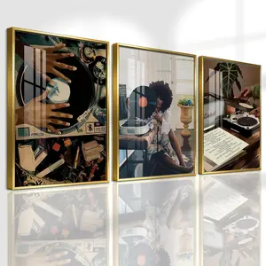 3 Counts Aluminum Alloy Framed Painting, Retro Vinyl Record Player Art Pictures, Home Decoration For Living Room, Bedroom, Office, Restaurant, Hallway Wall Decor, Odorless Print Artwork, Luxury Perfect Gift For Friends And Family