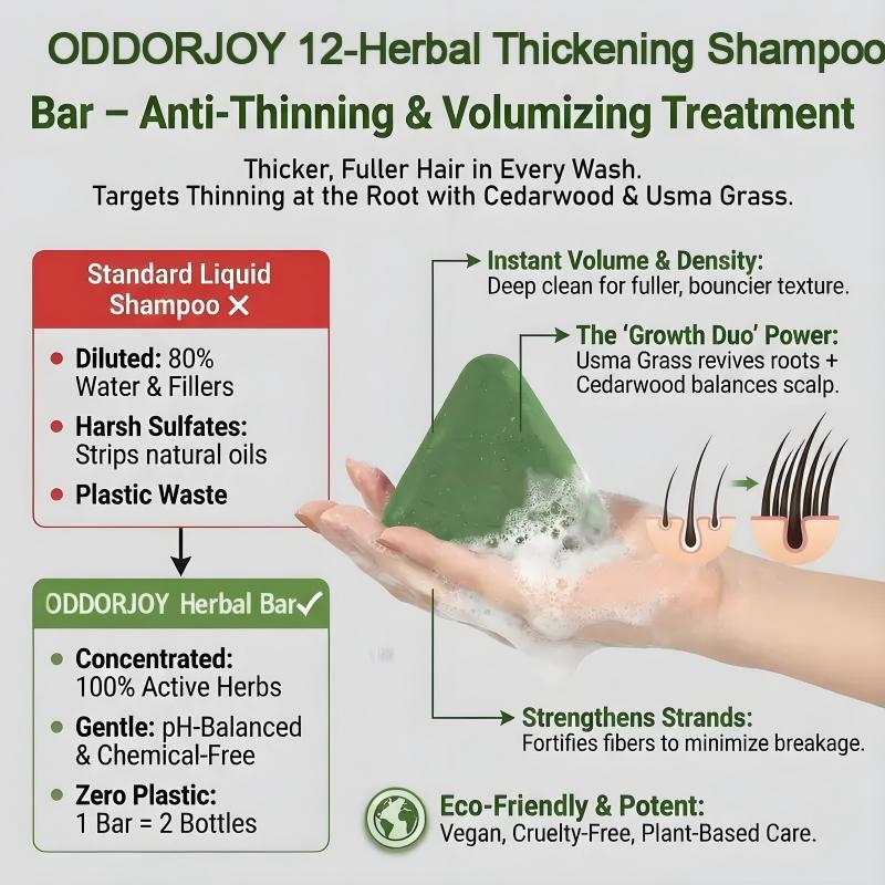 ODDORJOY Natural Shampoo Bar for Men & Women – Calming & Strengthening Hair, Eco-Friendly Solid Shampoo with Usman Grass & Herbal Extracts, Nourishing Hair Cleanser