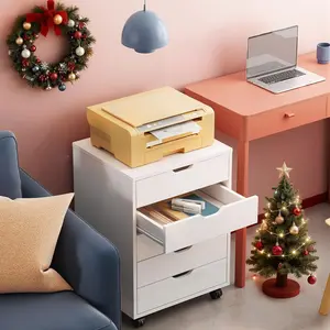 5-Drawer Wooden Rolling Cabinet, Portable Under Desk File Cabinet with Smooth Wheels, Multifunctional Space-Saving Vertical Organizer Furniture for Home Bedroom Study Office Daily Storage        。 ？ ？