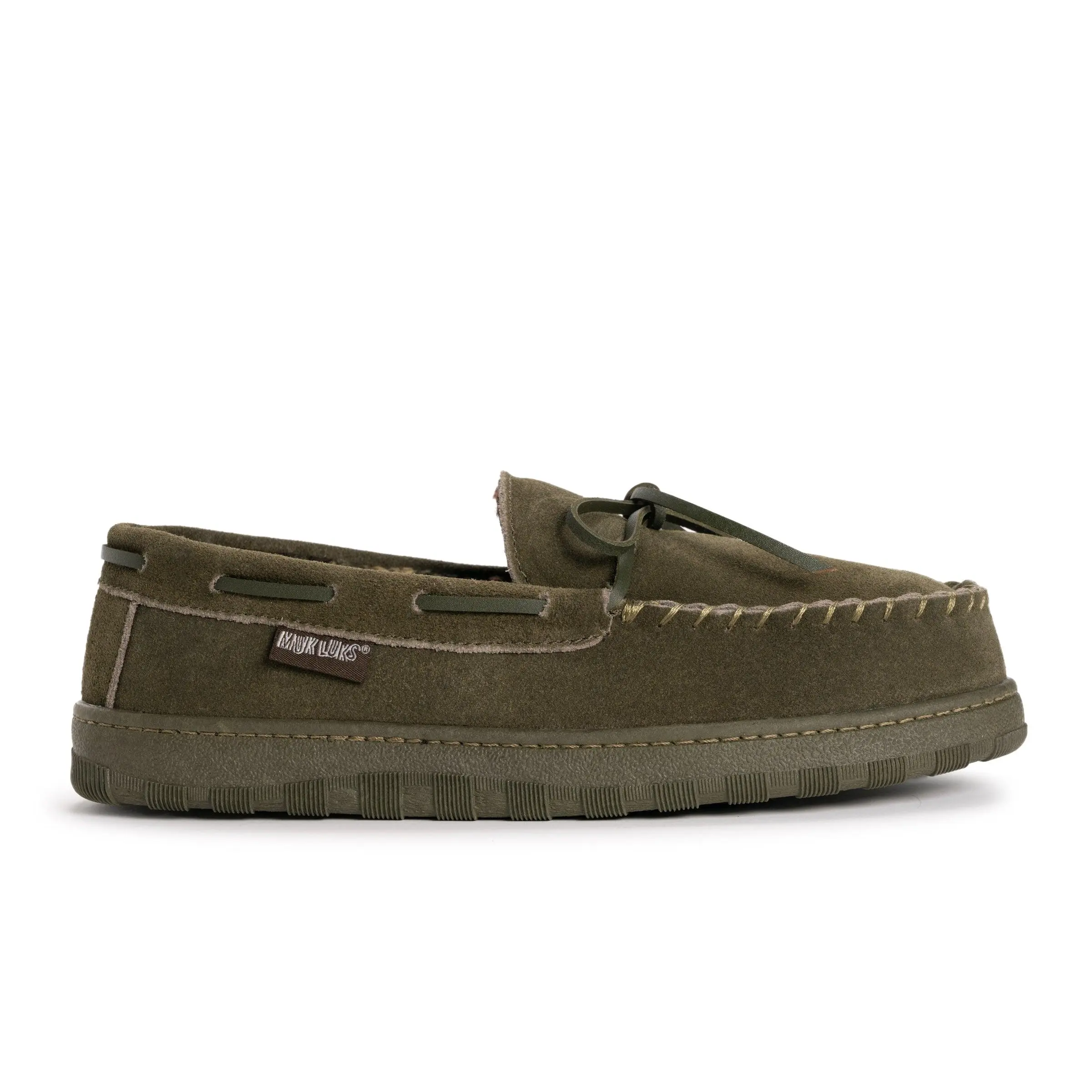 Muk Luks Men's Classic Cow Suede Moccasin Slippers - Faux Fur Lined Slip-On with Plush Foam Cushion for Indoor/Outdoor Wear, Cushioned, Casual, Indoors, Footwear