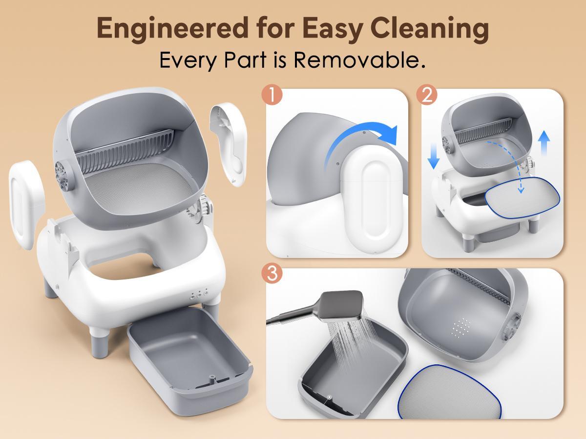 FUMOI Self-Cleaning Cat Litter Box for Multi-Cat Families, Open-Top Automatic Litter Box with APP Control & 2.4G WiFi, Smart Safety Sensors, Odor Lock Technology & 10.5L Large Waste Drawer