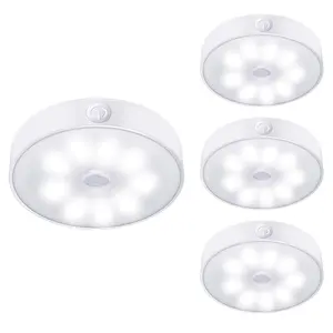 4 Pack Automatic Closet Light Motion Sensored,Stick Up LED Pantry Lights Indoor Cool White LED Rechargeable Puck Light 6000K for Hallway, Bathroom, Bedroom, Kitchen, Cabinet