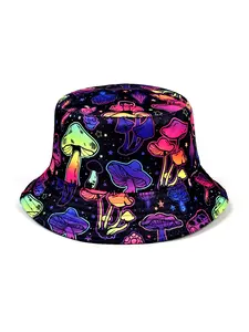 Dreamy colored mushroom fisherman hat, double-sided wearable sun hat, foldable fashionable basin hat, versatile bucket hat for all seasons, fishing bucket hat, suitable for outdoor activities and beach adventures