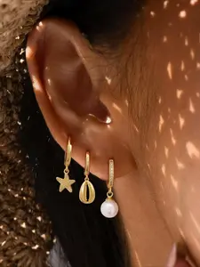 Gold Earrings For Women, Dainty Huggie Earrings Stack 14K Gold Plated Pearl Dangle Earrings for Women Trendy Cute Hypoallergenic Unique Gold Earring Stack Fashion Gold Jewelry Gifts