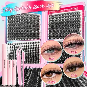 770 Clusters of False Eyelashes, Lengthening Volumizing Lashes, 30D+40D+50D 4 Styles Mixed Eyelash Book with Glue, Tweezers, Brush, Natural Thick Curl, Suitable for Beginners, Easy to Carry, Dates, and Other Scenes