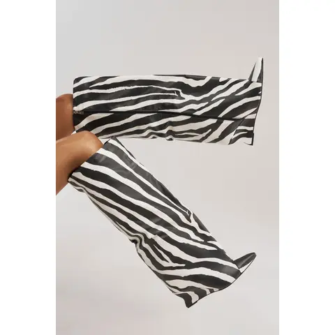 AZALEA WANG KENYA ZEBRA KNEE HIGH WEDGE BOOT