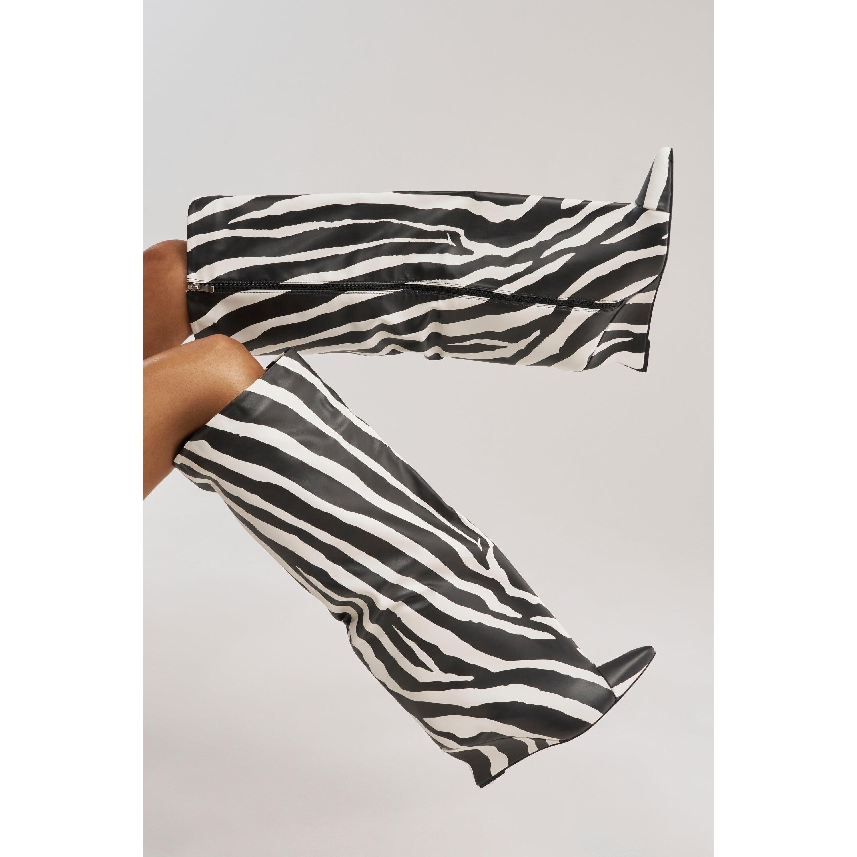 AZALEA WANG KENYA ZEBRA KNEE HIGH WEDGE BOOT