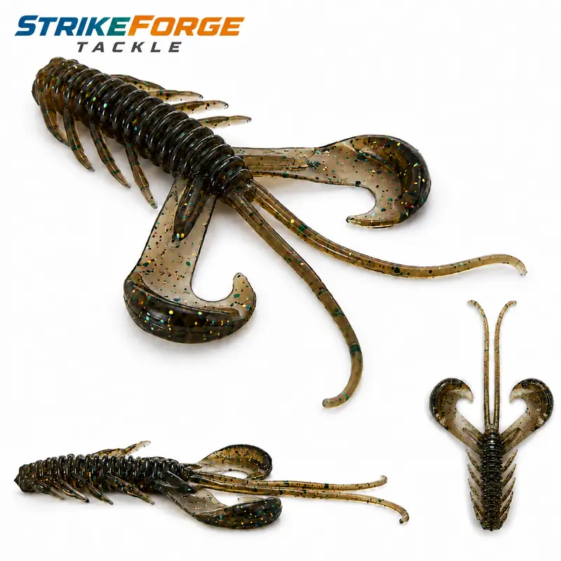 StrikeForge Tackle 8PCS Floating Craw Creature Baits, 3.93in Soft Plastic Fishing Lures with Twin Curl Claws and Long Feelers for Bass Fishing