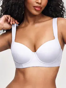 Ecomilky Women's Basic Plain Solid Seamless Padded Push-Up T-Shirt Bra - Form-Fitting, Buttery-Soft, Cushioned, Chemical-Free, Gel-Free, Smooth, Supportive Wireless, Side Support, Hand Wash Only (Womenswear Underwear), Form-Fitting Everyday Bras, Gel-Free