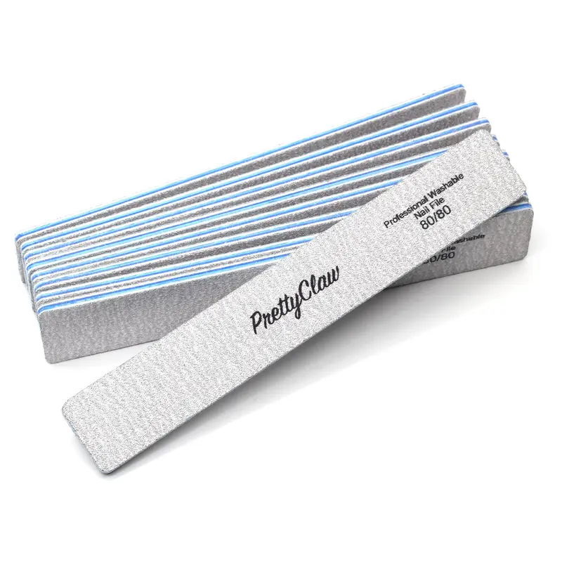 10pc PrettyClaw Nail File Zebra Grit Rectangle Professional Acrylic Nail Files Plastic Center Double Sided Emery Board for Nails Washable 7 inch Nail File Manicure Nail Care Nail Art Cutics
