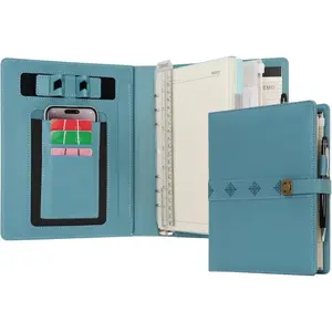 A5 Journal Binder PU Leather Composition Notebook Ruled Spiral Diary Portfolio with Pen, Refillable Paper, Removable Clipboard, Notepad for Business Travel School Planner Organizer (Cyan)